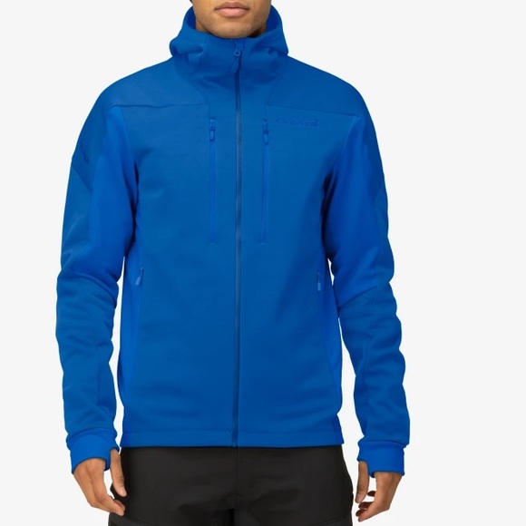 Norrona Trollveggan Power Stretch Pro Zip Hood Jacket Size L Two Tone Blue EUC - Picture 3 of 14